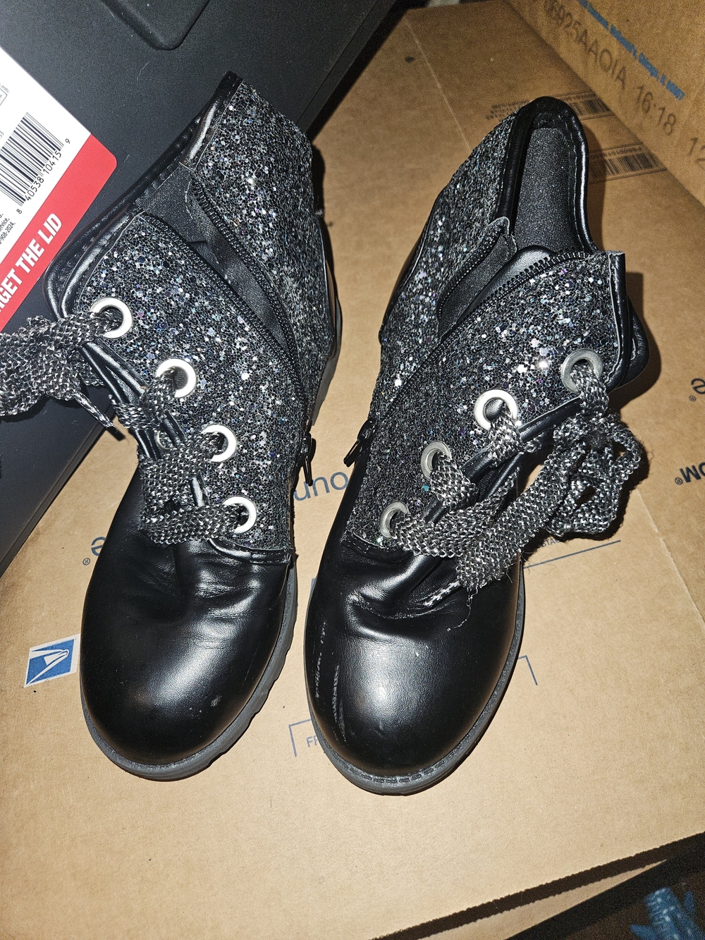 Falls Creek Black Glitter Lace-Up Women's Boots